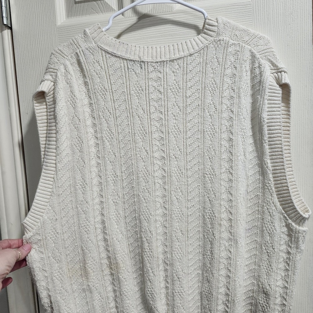 Roundtree & Yorke Sweater Vest XL Cream Cable Knit Textured V Neck Pullover - Picture 9 of 10